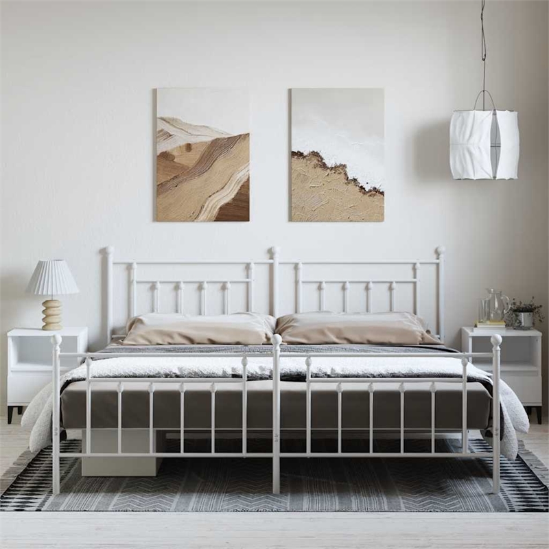 vidaXL 76.0 x 80.0 White Powder-Coated Steel Bed Frame in White