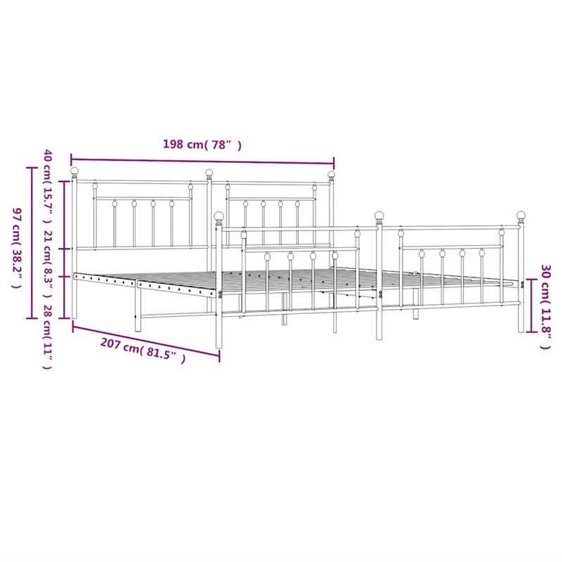 vidaXL 76.0 x 80.0 White Powder-Coated Steel Bed Frame in White
