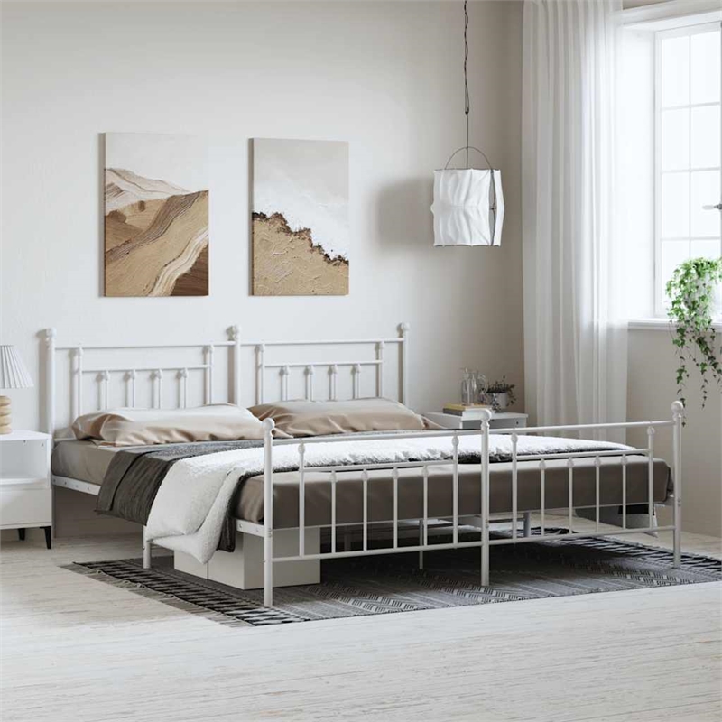 vidaXL 76.0 x 80.0 White Powder-Coated Steel Bed Frame in White