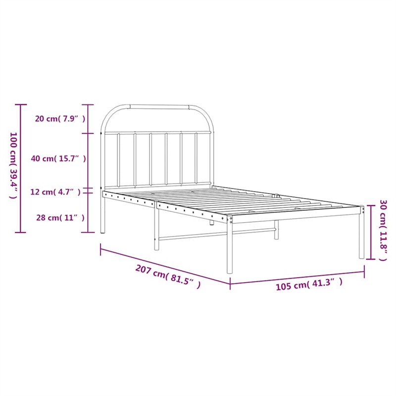 vidaXL Powder-Coated Steel Single Bed Frame in Black