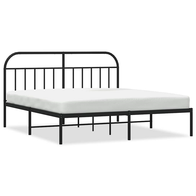 vidaXL Powder-Coated Steel Cal King/Double Bed Frame in Black