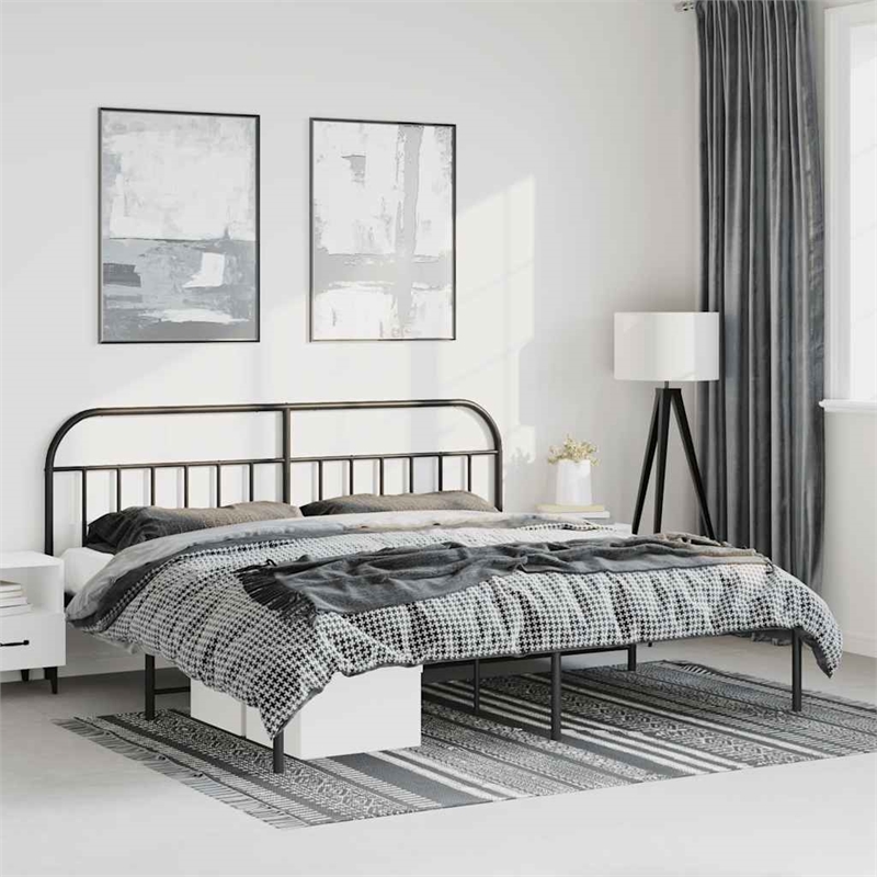 vidaXL Powder-Coated Steel Cal King/Double Bed Frame in Black