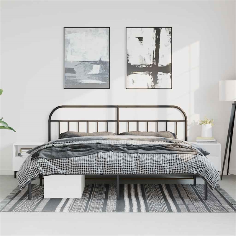vidaXL Rectangular Powder-Coated Steel Full Bed Frame in Black