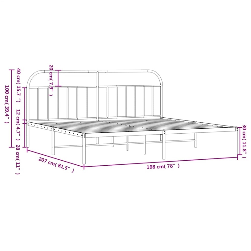 vidaXL Rectangular Powder-Coated Steel Full Bed Frame in Black