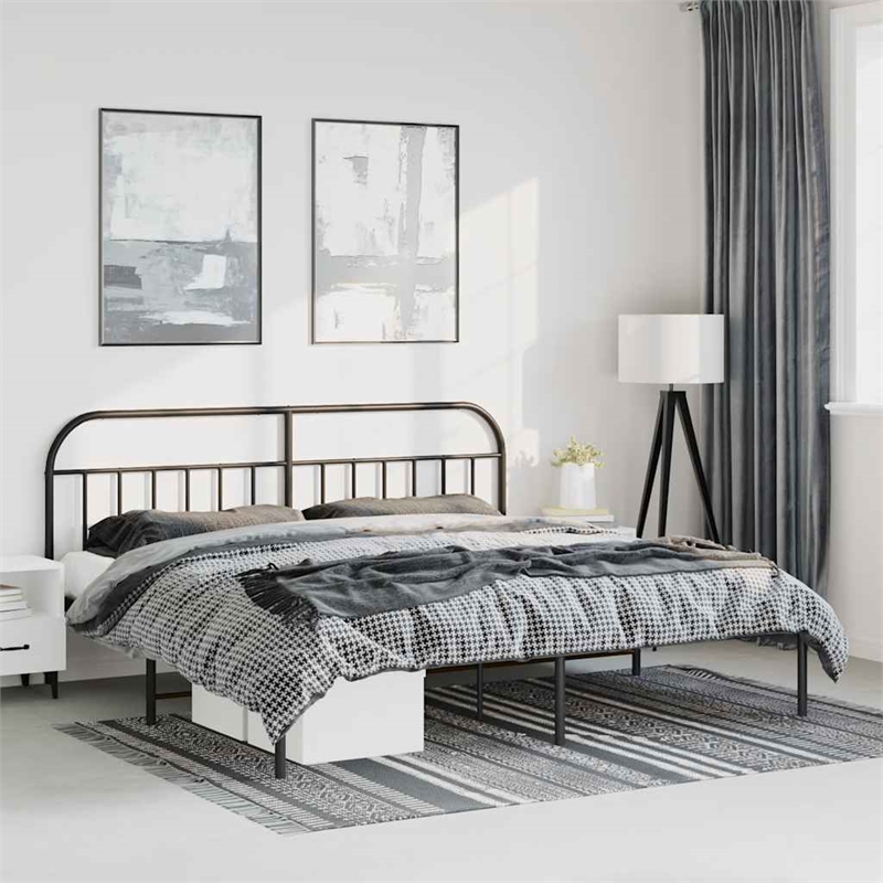 vidaXL Rectangular Powder-Coated Steel Full Bed Frame in Black