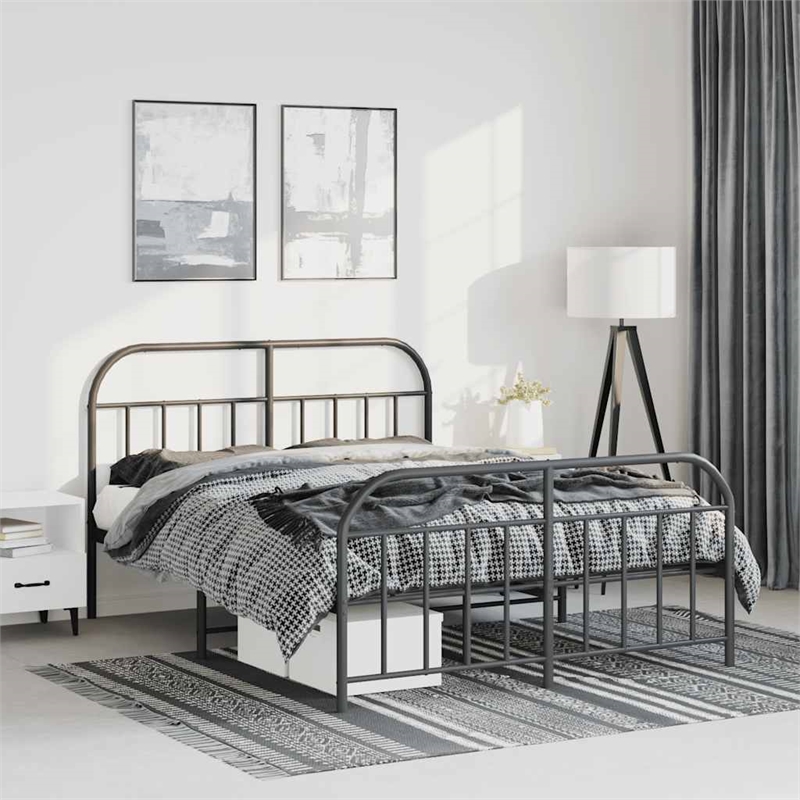 vidaXL Rectangular Powder-Coated Steel King Bed Frame in Black
