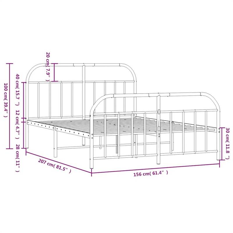 vidaXL Rectangular Powder-Coated Steel King Bed Frame in Black