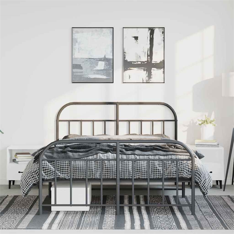 vidaXL Rectangular Powder-Coated Steel King Bed Frame in Black