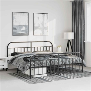 vidaXL Rectangular Powder-Coated Steel Large Bed Frame in Black