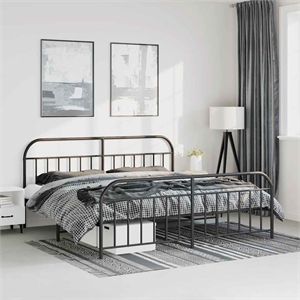 vidaXL Rectangular Powder-Coated Steel Full Bed Frame in Black
