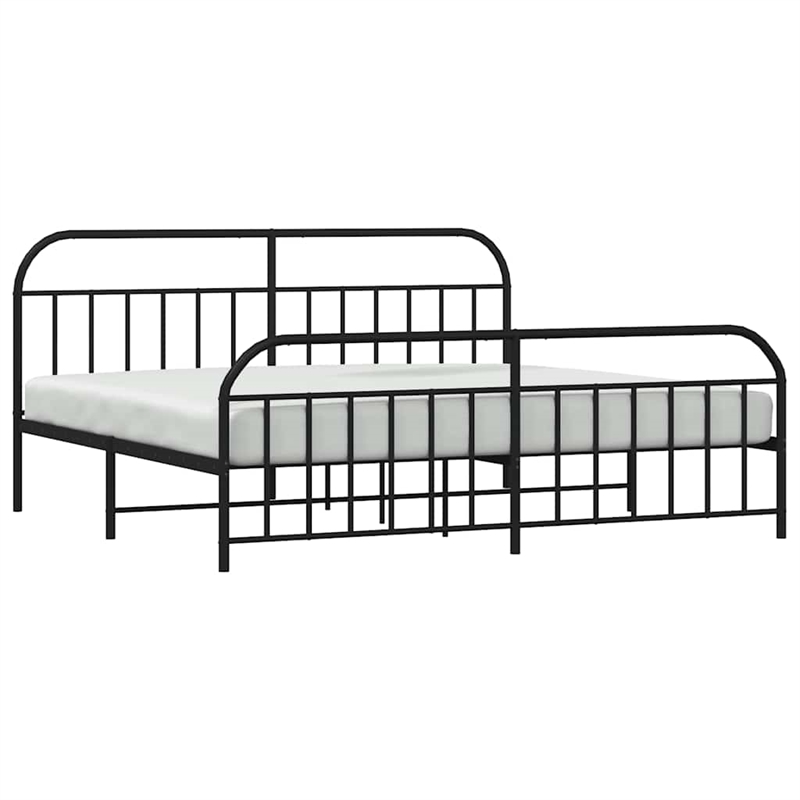 vidaXL Rectangular Powder-Coated Steel Full Bed Frame in Black