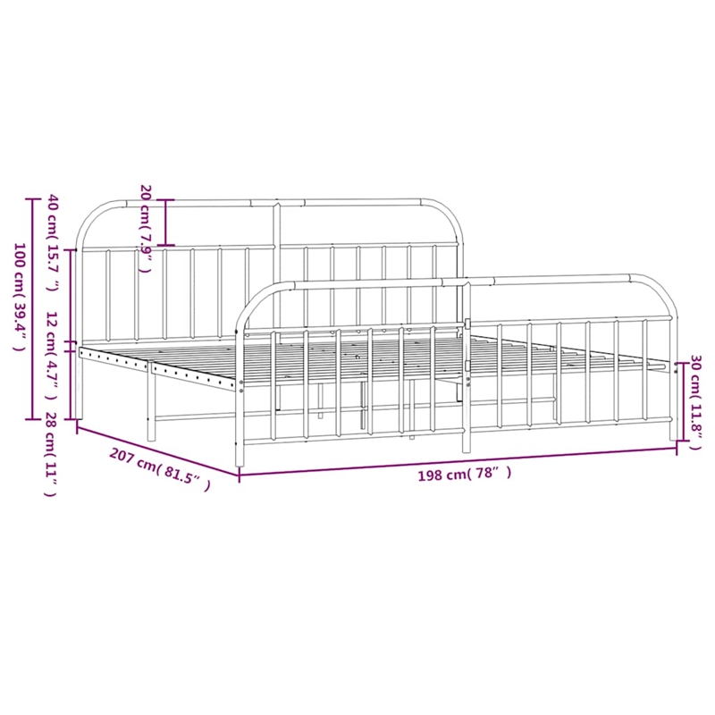 vidaXL Rectangular Powder-Coated Steel Full Bed Frame in Black