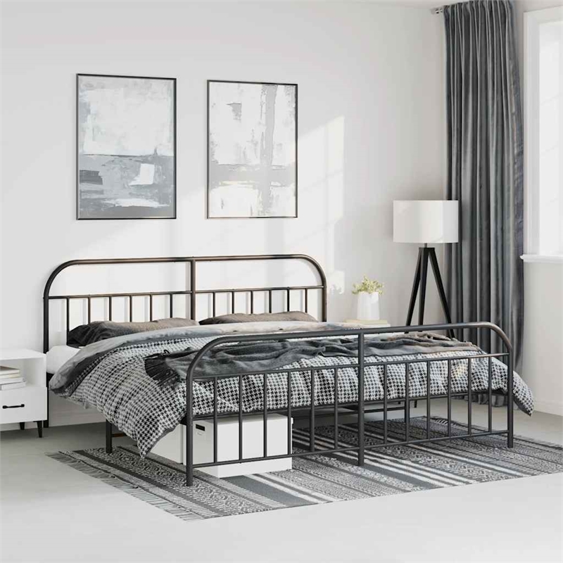 vidaXL Rectangular Powder-Coated Steel Full Bed Frame in Black