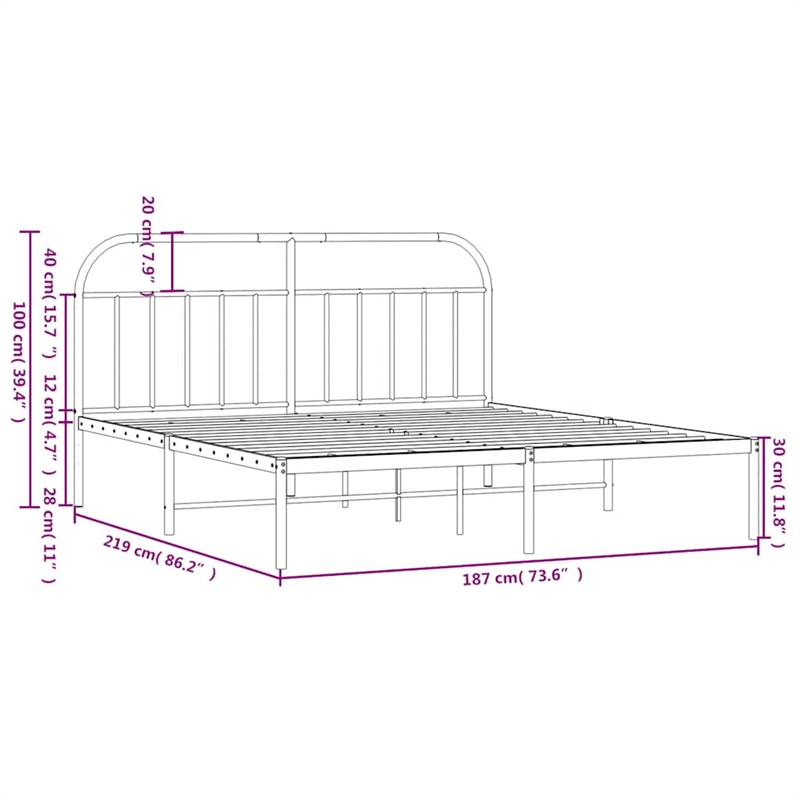 vidaXL Powder-Coated Steel Cal King/Double Bed Frame in White