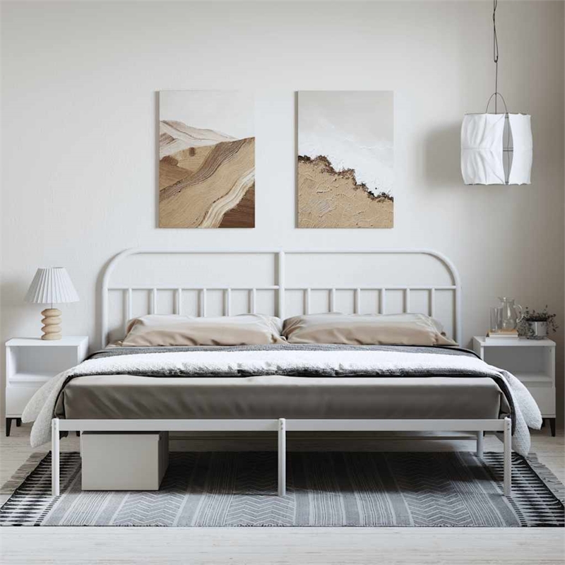 vidaXL 76 x 80 Powder-Coated steel Bed Frame in White