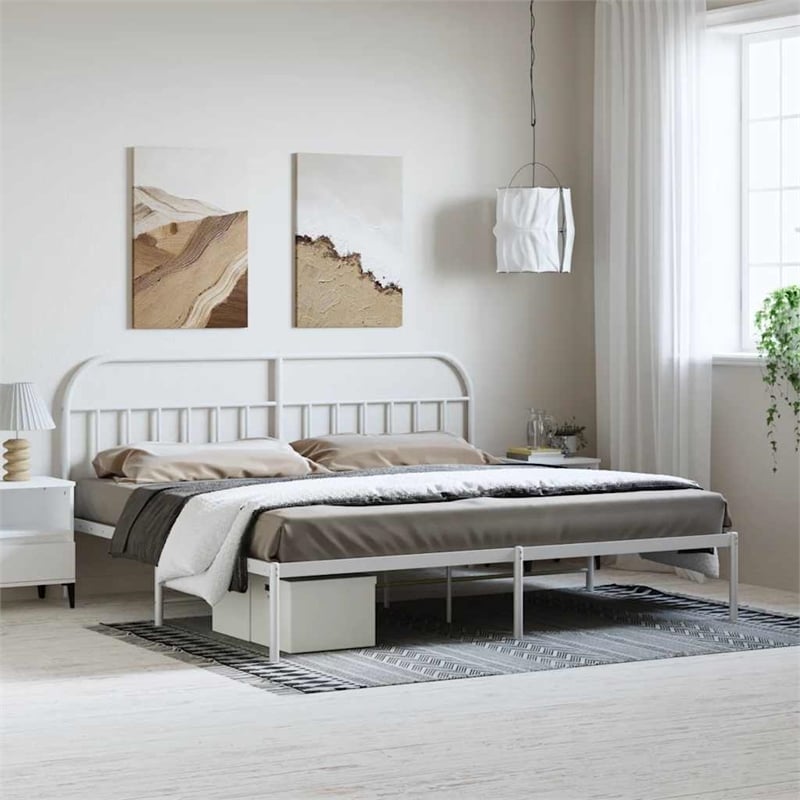 vidaXL 76 x 80 Powder-Coated steel Bed Frame in White