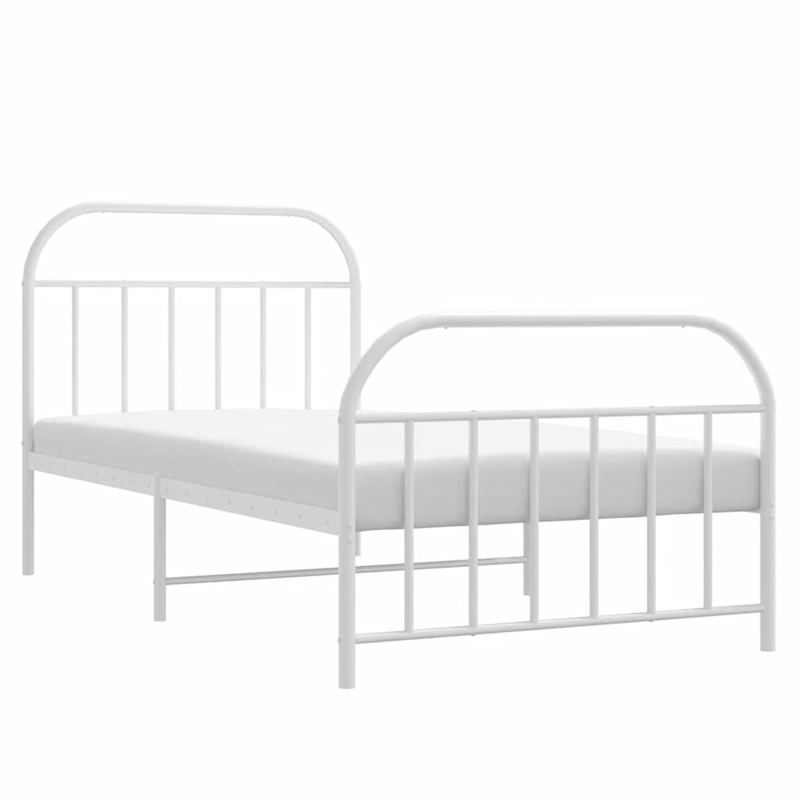 vidaXL Rectangular Powder-Coated Steel Single Bed Frame in White