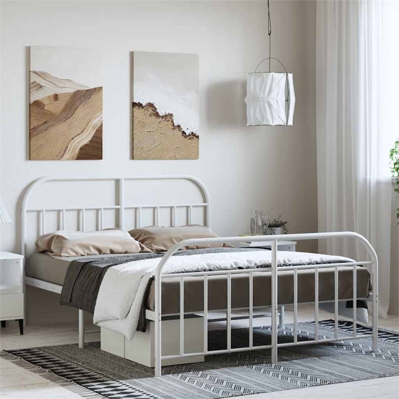 vidaXL Steel Full/Double Bed Frame in White