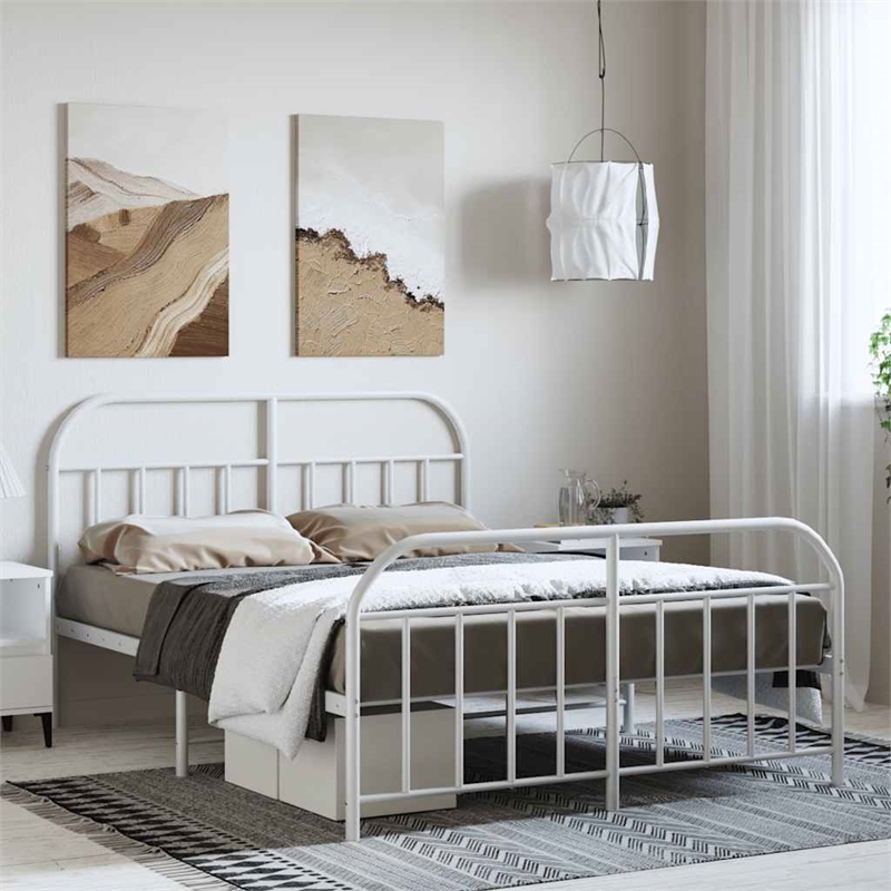 vidaXL Powder-Coated Steel King Size Bed Frame in White