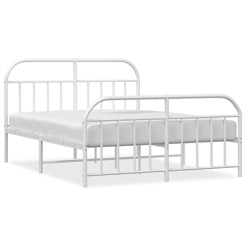 vidaXL Rectangular Powder-Coated Steel Full Bed Frame in White