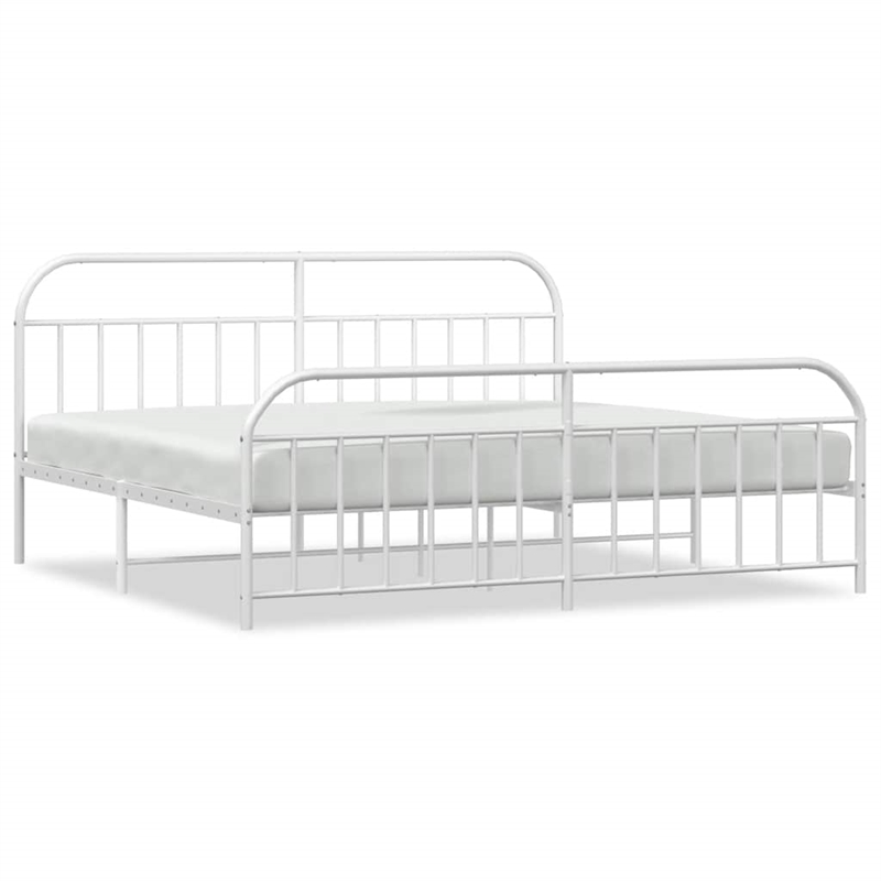 vidaXL Powder-Coated Steel King/Double Bed Frame in White