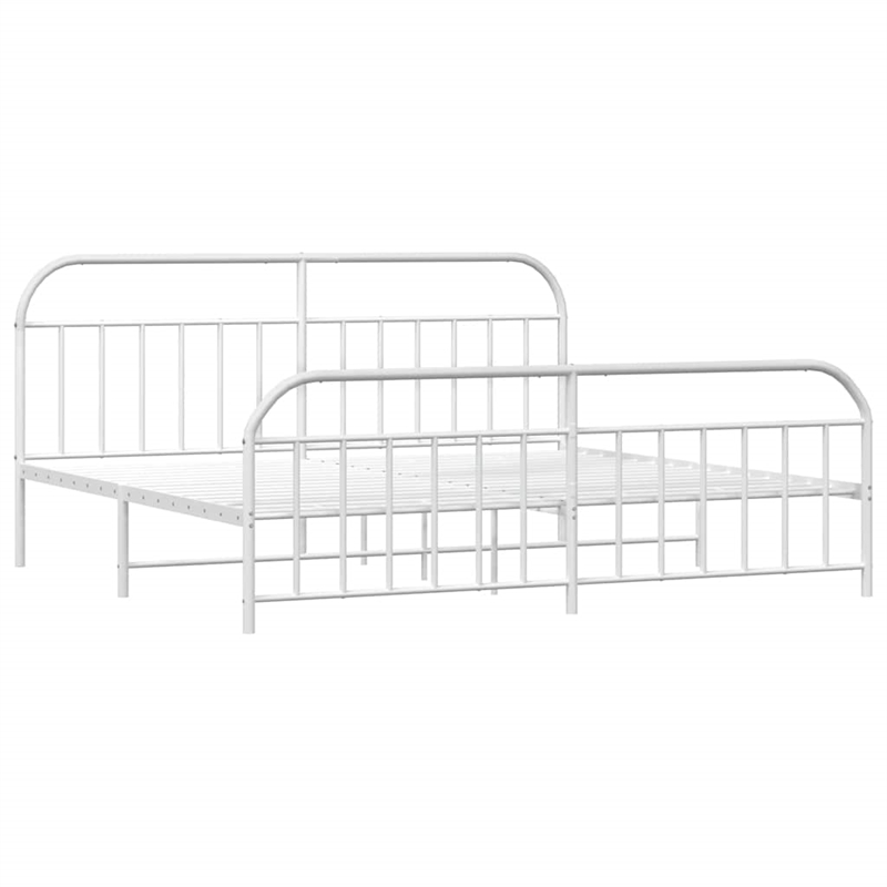vidaXL Powder-Coated Steel King/Double Bed Frame in White