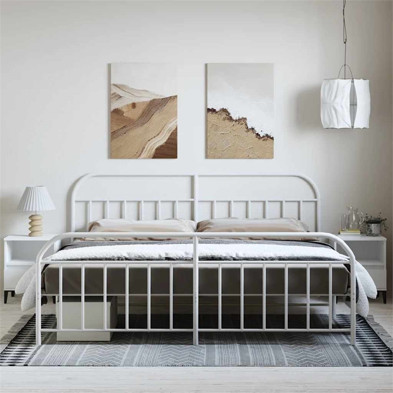vidaXL Powder-Coated Steel King/Double Bed Frame in White
