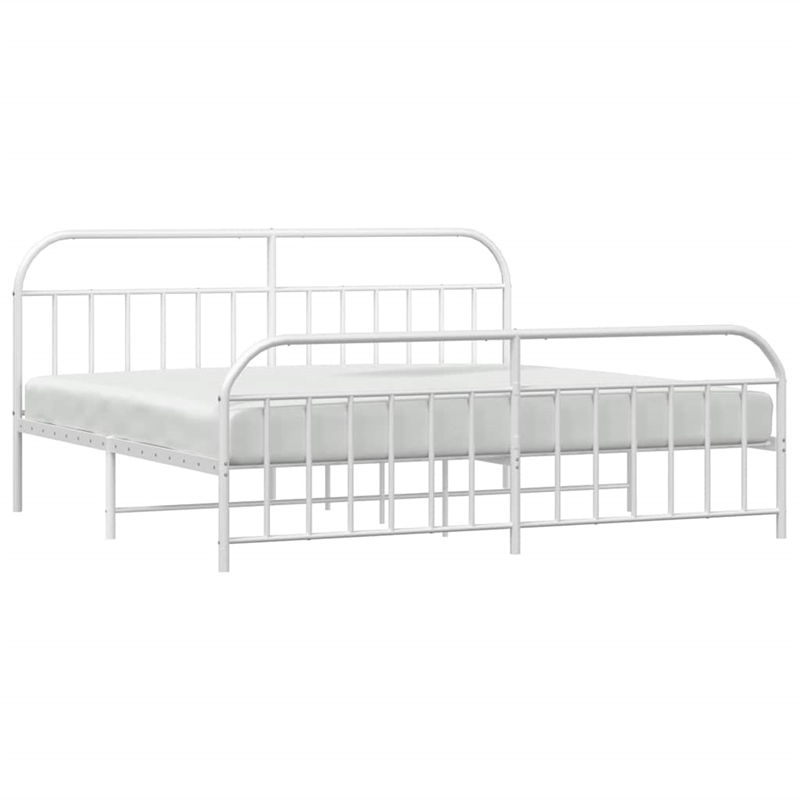 vidaXL Powder-Coated Steel King/Double Bed Frame in White