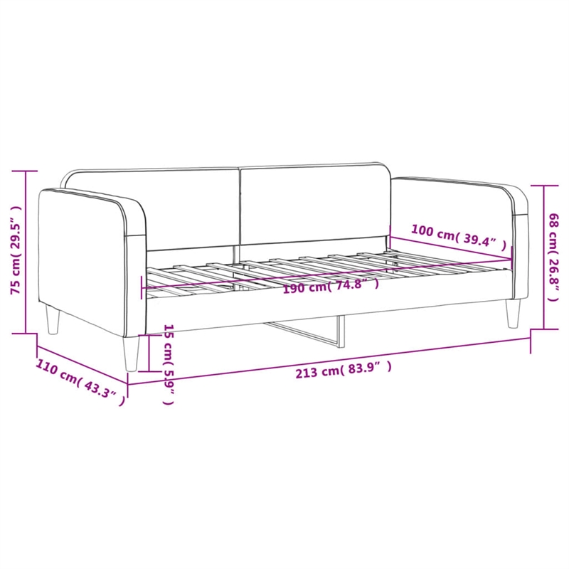 vidaXL Solid Wood Twin Day Bed in Light Grey Fabric