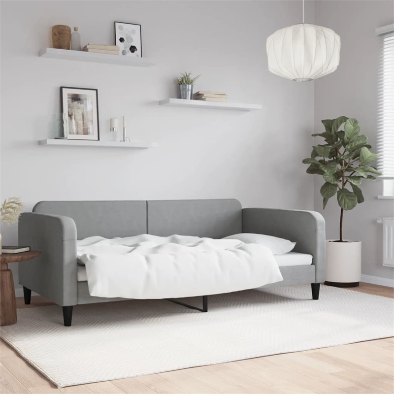 vidaXL Solid Wood Twin Day Bed in Light Grey Fabric