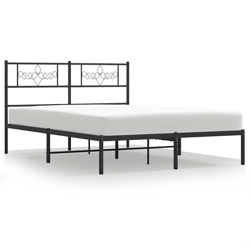 vidaXL Rectangular Metal Bed Frame with Headboard in Black