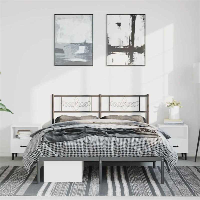 vidaXL Rectangular Metal Bed Frame with Headboard in Black