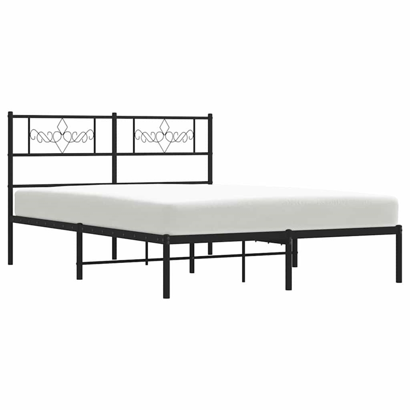vidaXL Rectangular Metal Bed Frame with Headboard in Black