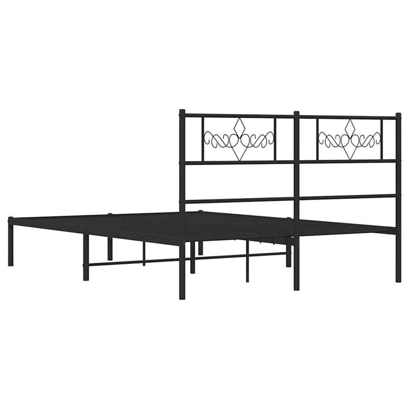 vidaXL Rectangular Metal Bed Frame with Headboard in Black