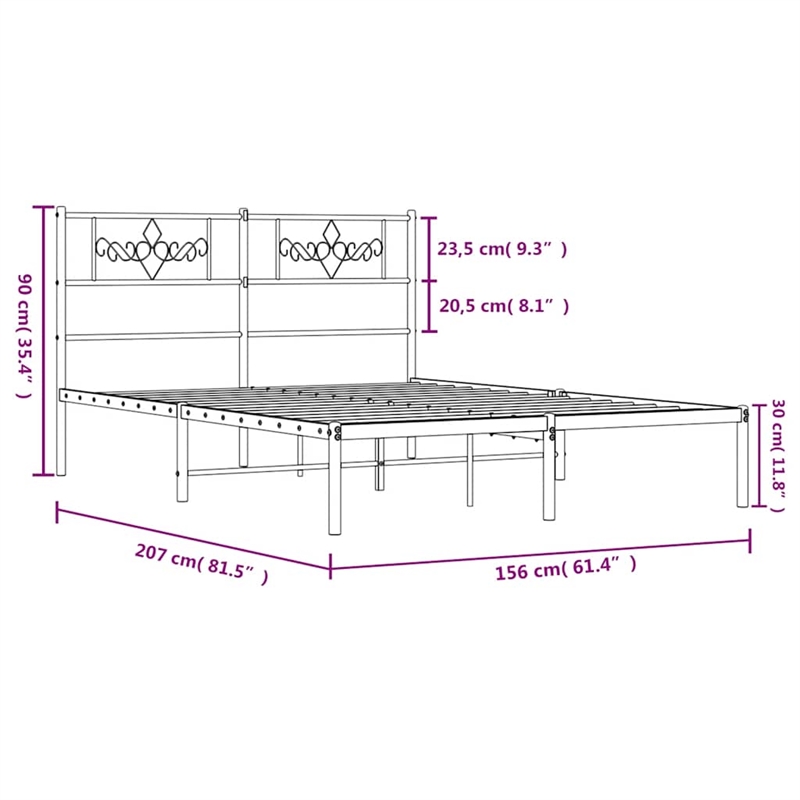 vidaXL Rectangular Metal Bed Frame with Headboard in Black