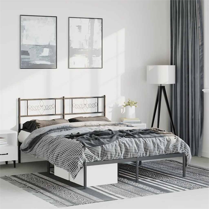vidaXL Rectangular Metal Bed Frame with Headboard in Black