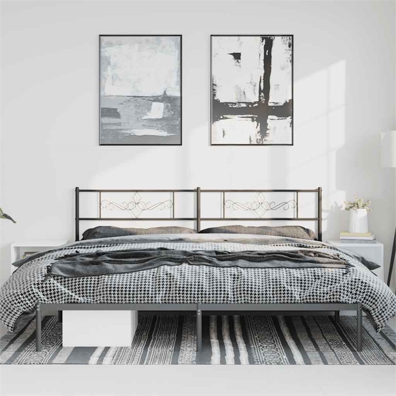vidaXL Rectangular Powder-Coated Steel Full Bed Frame in Black