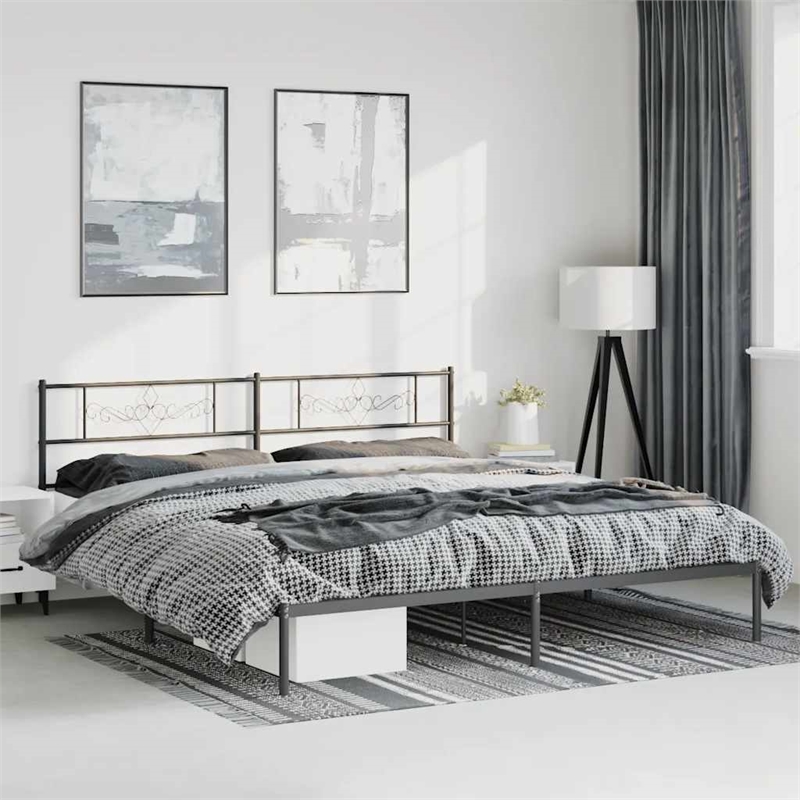 vidaXL Rectangular Powder-Coated Steel Full Bed Frame in Black