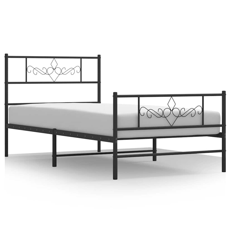 vidaXL Powder-Coated Steel Single Bed Frame in Black