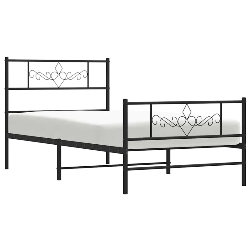 vidaXL Powder-Coated Steel Single Bed Frame in Black