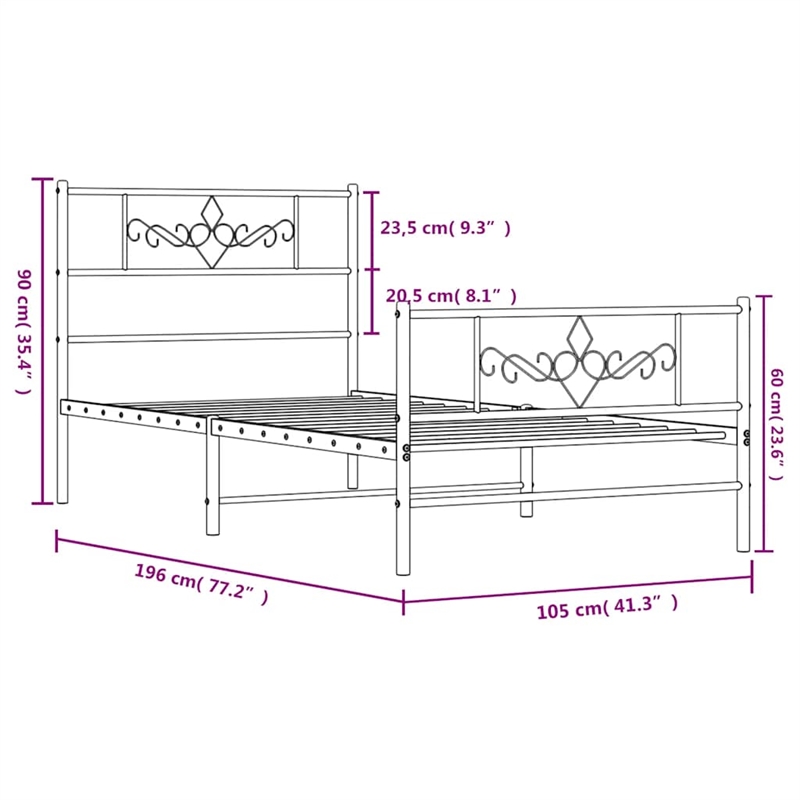 vidaXL Powder-Coated Steel Single Bed Frame in Black