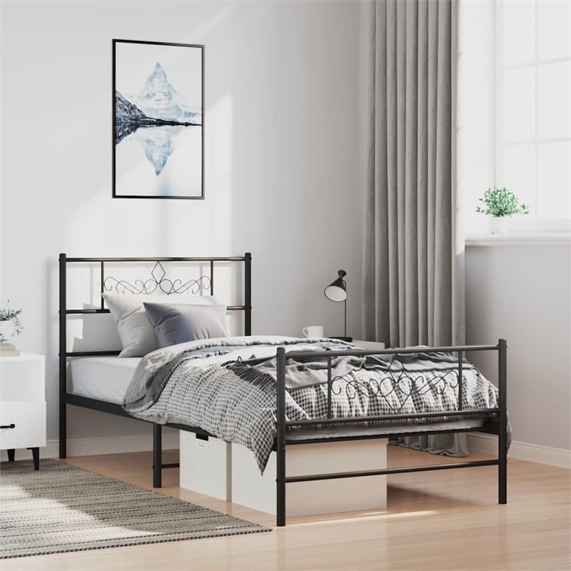 vidaXL Powder-Coated Steel Twin Bed Frame in Black