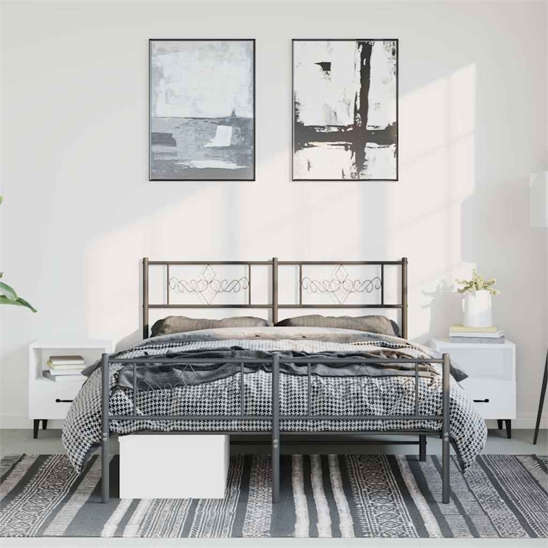 vidaXL Rectangular Powder-Coated Steel Full Bed Frame in Black