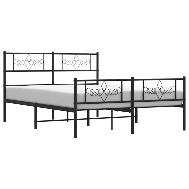 vidaXL Rectangular Powder-Coated Steel Full Bed Frame in Black