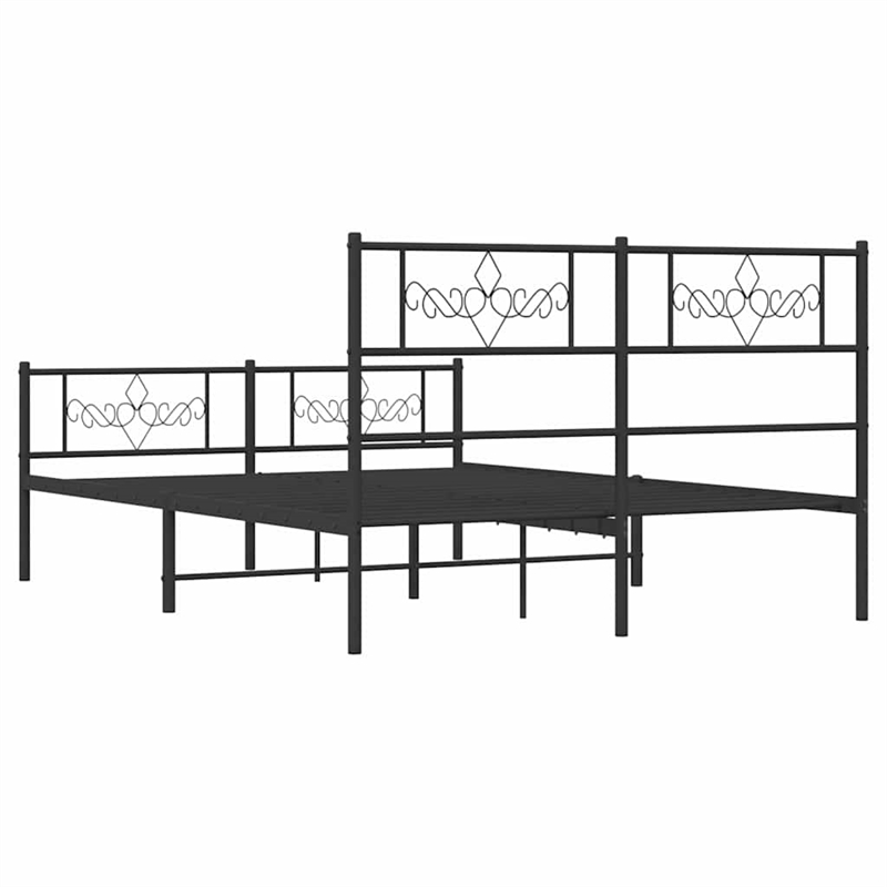 vidaXL Rectangular Powder-Coated Steel Full Bed Frame in Black