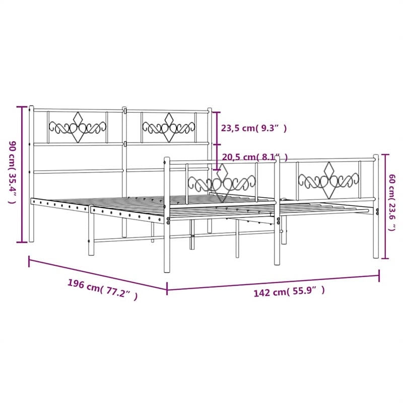 vidaXL Rectangular Powder-Coated Steel Full Bed Frame in Black