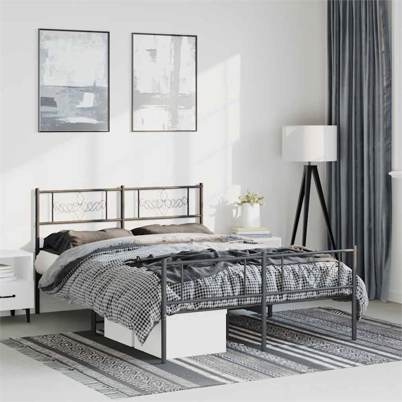 vidaXL Rectangular Powder-Coated Steel Full Bed Frame in Black