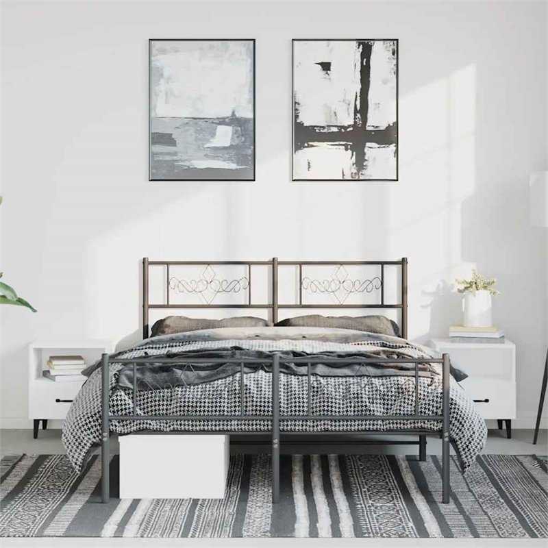 vidaXL Rectangular Powder-Coated Steel Full Bed Frame in Black