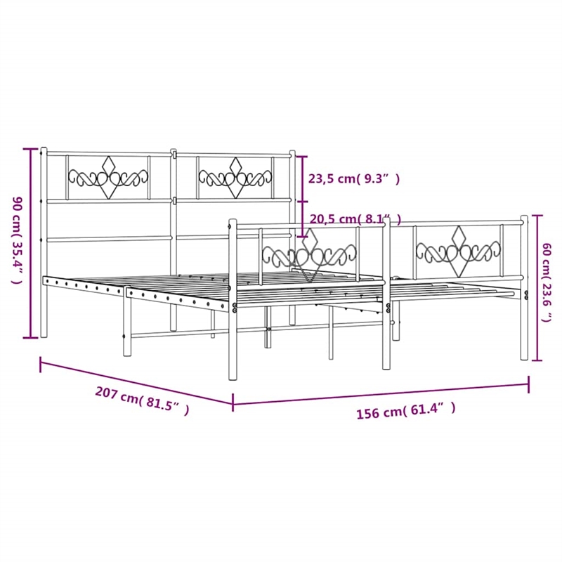 vidaXL Rectangular Powder-Coated Steel Full Bed Frame in Black