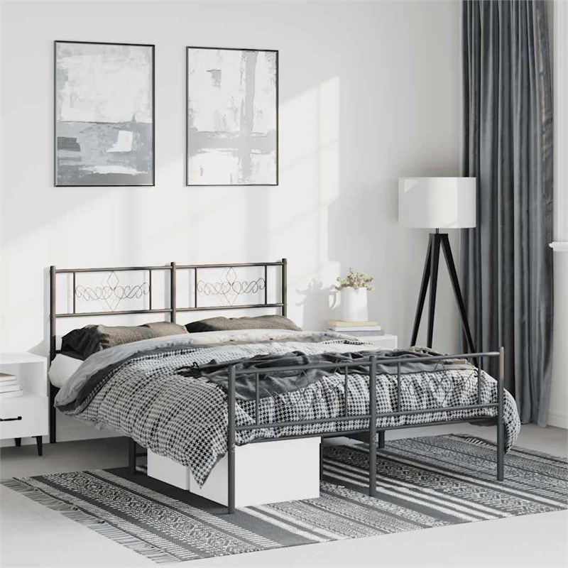 vidaXL Rectangular Powder-Coated Steel Full Bed Frame in Black
